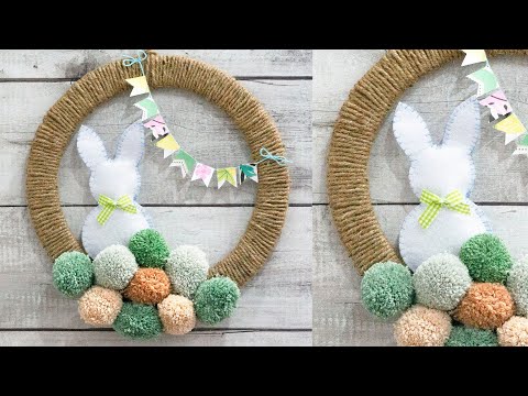 Easter Wreath DIY - Easter Decoration Ideas with Bunny and Pompom Wreath - DIY Easter Decorations