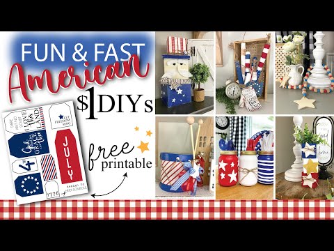 10 Fast American Dollar Tree DIYS | EASY 4th of July Crafts |Farmhouse Home Decor DIYs
